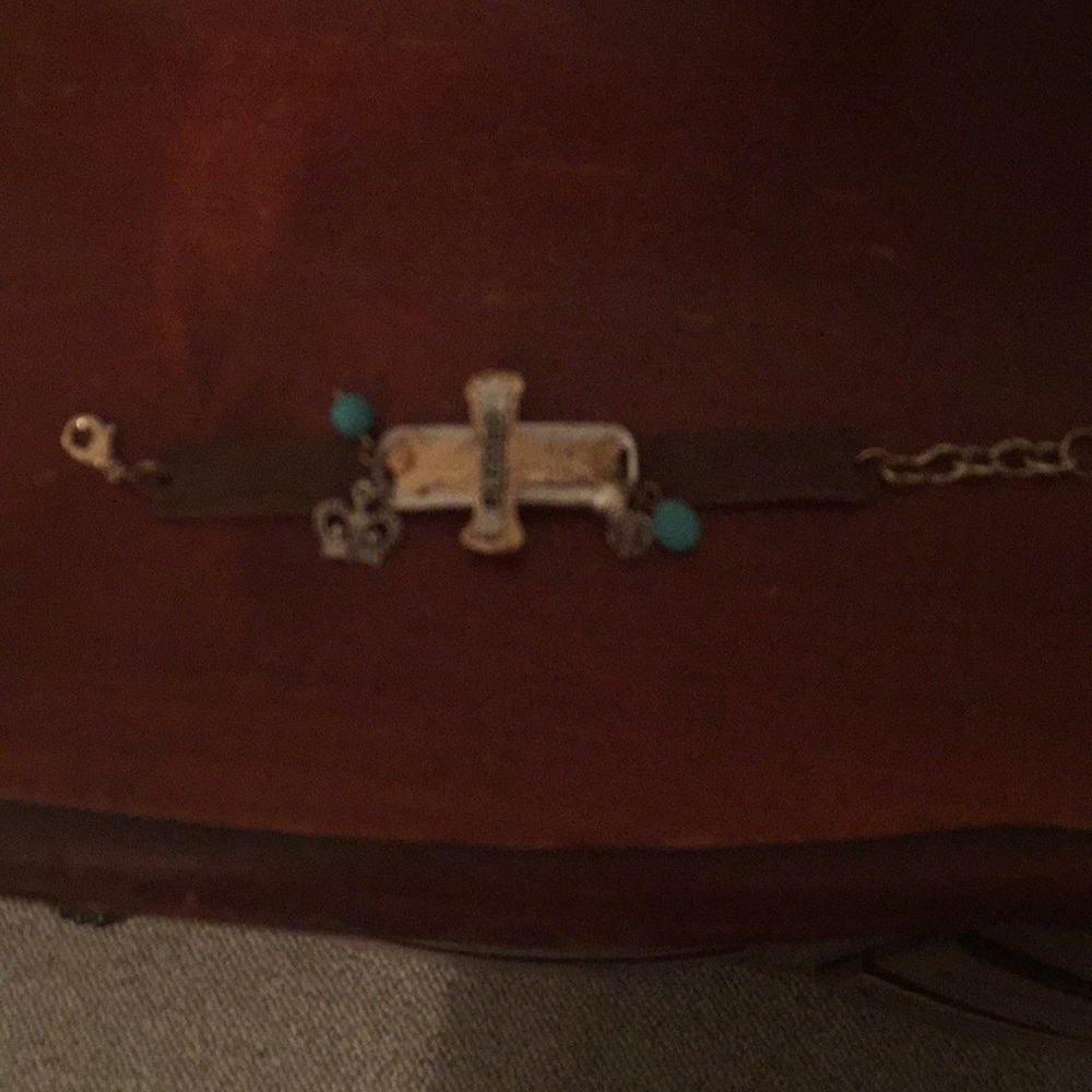 Brown leather cross bracelet